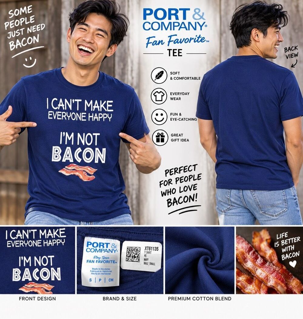 I Can't Make Everyone Happy I'm Not Bacon T-Shirt Small, Navy NWOT Funny